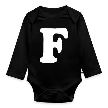 Grande impression en F | Lettre F | F Logo - Body Bébé bio manches longues - noir - Devant