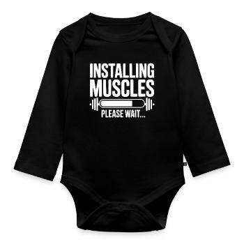 Installing Muscles Please Wait... - Organic Longsleeve Baby Bodysuit - black - Front