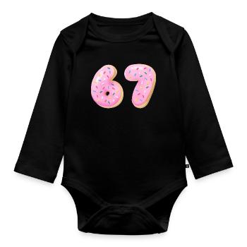 67 Six Seven Number 67 Meme Cream Sprinkles Donut - Organic Longsleeve Baby Bodysuit - black - Front
