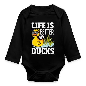 Motifs drôles de canards Citons amoureux de canards - Body Bébé bio manches longues - noir - Devant