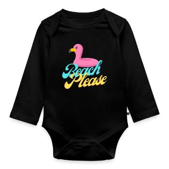 Beach Please Flamingo Retro Tee - Organic Longsleeve Baby Bodysuit - black - Front
