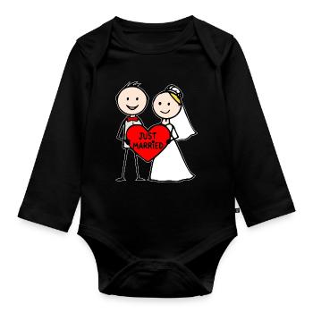 Hochzeitspaar Cartoon Herz just married - Baby Bio-Langarm-Body - Schwarz - Vorne