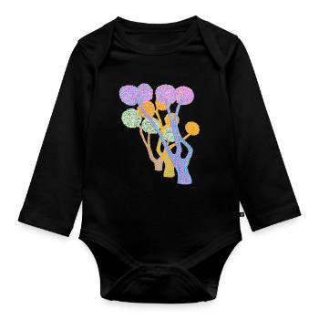 Forêt de pompons à arbres colorés pointillés - Body Bébé bio manches longues - noir - Devant