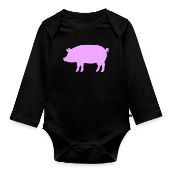  Schwein Silhouette - Baby Bio-Langarm-Body - Schwarz - Vorne