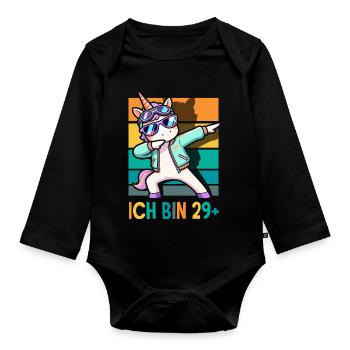 Ich Bin 29 Plus Einhorn Geburtstag - Baby Bio-Langarm-Body - Schwarz - Vorne