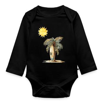Scène de la planche de surf Sunlit Palm - Body Bébé bio manches longues - noir - Devant