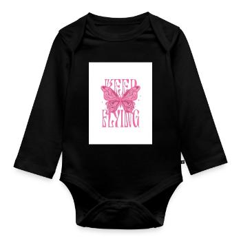 T-Shirt Girl Pink - Organic Longsleeve Baby Bodysuit - black - Front