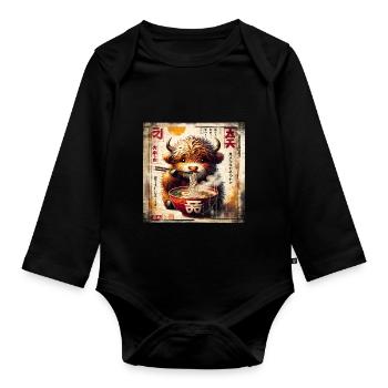 Highland Cow Ramen Vintage Poster Style - Baby Bio-Langarm-Body - Schwarz - Vorne