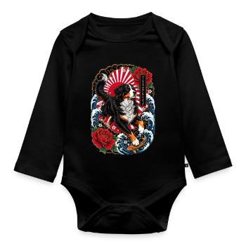 Berner Sennenhund im japanischen Tattoo Stil - Baby Bio-Langarm-Body - Schwarz - Vorne