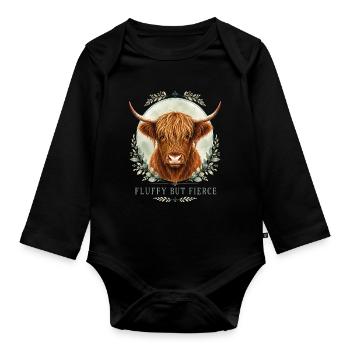 Vache des Highlands duveteuse mais féroce - Body Bébé bio manches longues - noir - Devant
