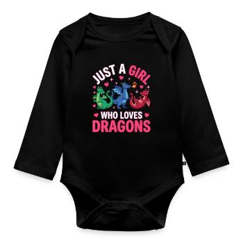 Nur ein drachenliebendes Mädchen - Baby Bio-Langarm-Body - Schwarz - Vorne