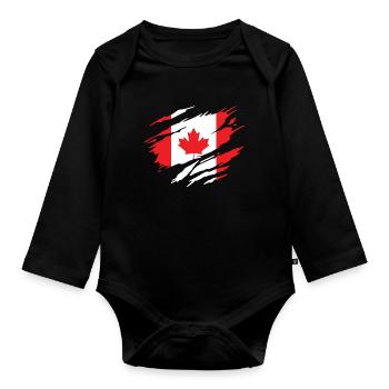 Canada Canadian Flag Canadian Woman - Organic Longsleeve Baby Bodysuit - black - Front