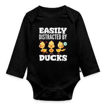 Motifs drôles de canards Citons amoureux de canards - Body Bébé bio manches longues - noir - Devant