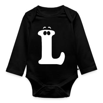 Großes L Stil-Print | Buchstabe L lustiges L Logo - Baby Bio-Langarm-Body - Schwarz - Vorne