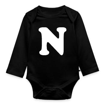 Large N Style Print | Letter N | N Logo - Organic Longsleeve Baby Bodysuit - black - Front