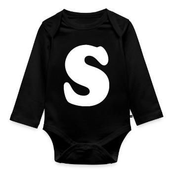 Großes S Stil-Print | Buchstabe S | S Logo - Baby Bio-Langarm-Body - Schwarz - Vorne