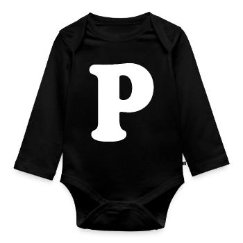 Großes P Stil-Print | Buchstabe P | P Logo - Baby Bio-Langarm-Body - Schwarz - Vorne
