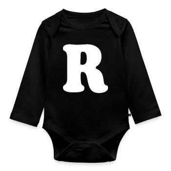 Gros caractères R | Lettre R | R Logo - Body Bébé bio manches longues - noir - Devant