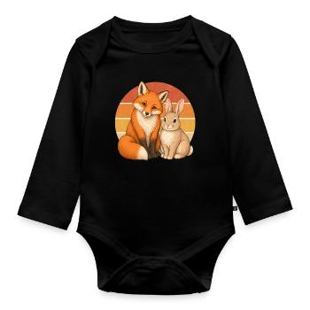 Fox and Rabbit - Organic Longsleeve Baby Bodysuit - black - Front