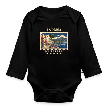 Spanien Marbella Vintage Reisemarke - Baby Bio-Langarm-Body - Schwarz - Vorne