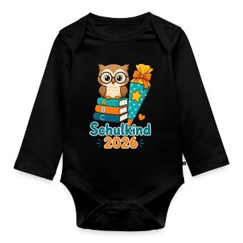 Schulkind 2026 Eule Einschulung - Baby Bio-Langarm-Body - Schwarz - Vorne