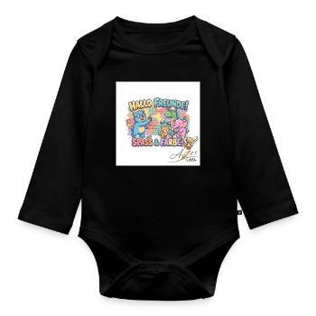 Hallo Freunde Spass und Farbe - Baby Bio-Langarm-Body - Schwarz - Vorne