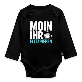 Moin Ihr Flitzpiepen Norddeutsch Hamburg Büro Moin - Baby Bio-Langarm-Body - Schwarz - Vorne