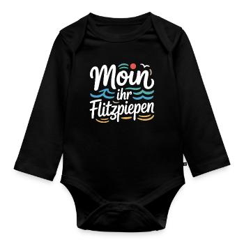 Moin Ihr Flitzpiepen Norddeutsch Hamburg Büro Moin - Baby Bio-Langarm-Body - Schwarz - Vorne
