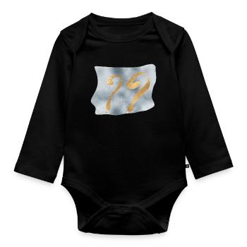 Golden question marks on blue - Organic Longsleeve Baby Bodysuit - black - Front