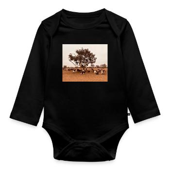 Goats under a tree in the savannah - Organic Longsleeve Baby Bodysuit - black - Front