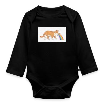 Chat crachant arc-en-ciel - Body Bébé bio manches longues - noir - Devant