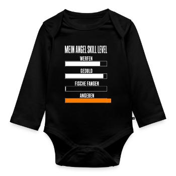 Mein Angel Skill Level Lustiges Angler Motiv mit - Baby Bio-Langarm-Body - Schwarz - Vorne