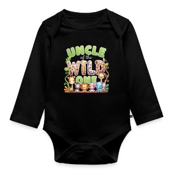 Uncle of the Wild One - Organic Longsleeve Baby Bodysuit - black - Front