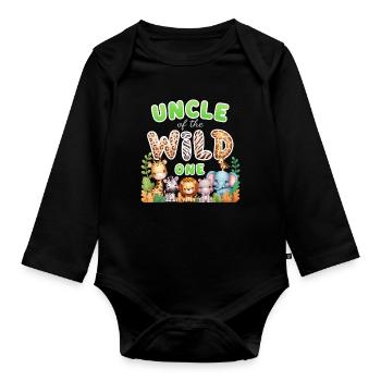 Uncle of the Wild One - Organic Longsleeve Baby Bodysuit - black - Front