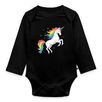 Licorne arc-en-ciel géométrique - Body Bébé bio manches longues - noir - Devant