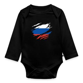 Russie Drapeau Russe - Body Bébé bio manches longues - noir - Devant