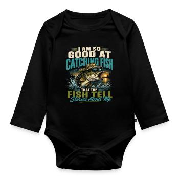 Legendary Fisherman Humor Retro Vintage Fish - Organic Longsleeve Baby Bodysuit - black - Front