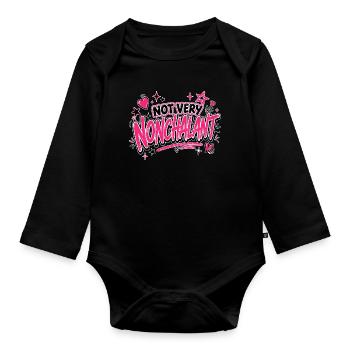 Not Very Nonchalant Neon Pink Script - Organic Longsleeve Baby Bodysuit - black - Front