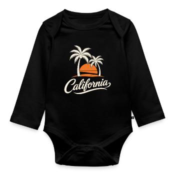 Palm Trees and California Sunset - Organic Longsleeve Baby Bodysuit - black - Front