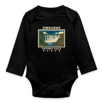 Zimbabwe Victoria Falls Vintage Travel Brand - Organic Longsleeve Baby Bodysuit - black - Front