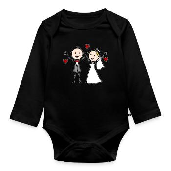 Dessin animé du couple de mariés joyeux - Body Bébé bio manches longues - noir - Devant
