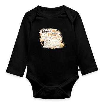 Persian Mom Cat Heart Design - Organic Longsleeve Baby Bodysuit - black - Front