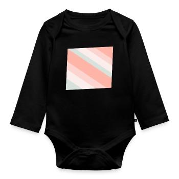 Pastel Diagonal Stripes Peach Mint - Organic Longsleeve Baby Bodysuit - black - Front