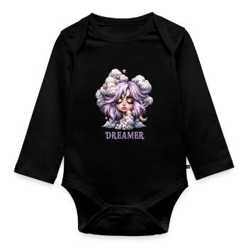 Dreamer Chibi Clouds Stars Gift - Organic Longsleeve Baby Bodysuit - black - Front