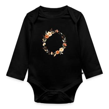 Boho Floral Wreath Personalizable - Organic Longsleeve Baby Bodysuit - black - Front