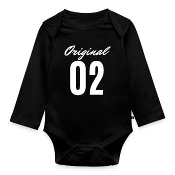 Original 02 Font Logo - Organic Longsleeve Baby Bodysuit - black - Front