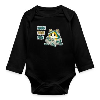 Cute Yarn Kitty Baby Cat Kawaii Sticker Gift Art - Organic Longsleeve Baby Bodysuit - black - Front