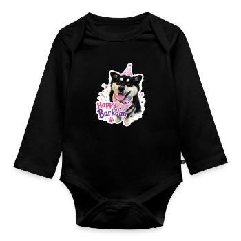 Happy Barkday Finnish Lapphund - Organic Longsleeve Baby Bodysuit - black - Front