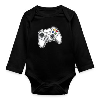 Illustration de manette rétro - Body Bébé bio manches longues - noir - Devant