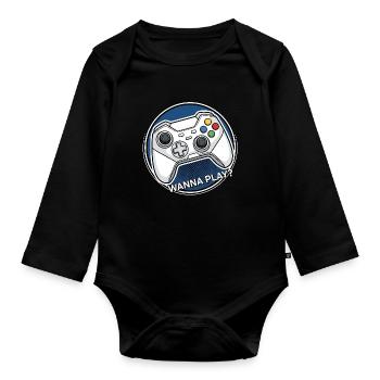 Controller Logo want to Play - Organic Longsleeve Baby Bodysuit - black - Front